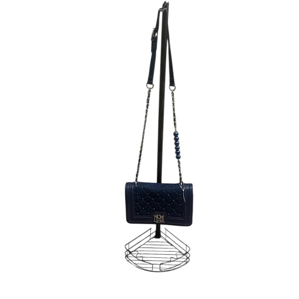 NWT Elegant Badgley Mischka Navy Quilted Shoulder and Crossbody Bag. Small tear.